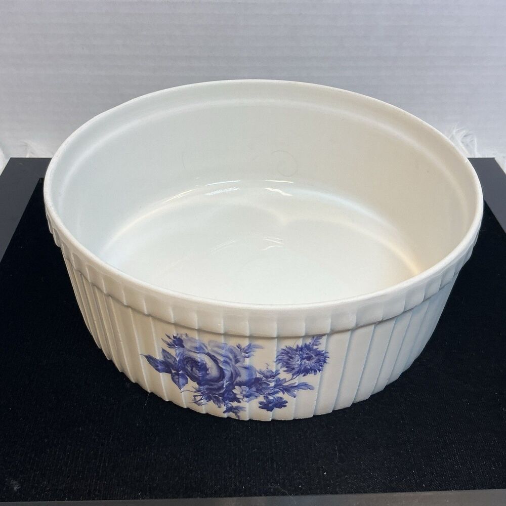 VTG Pillivuyt “Les Volutes” Blue Floral Porcelain 7-8” Ribbed Casserole France
